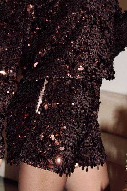 Short à sequins LIA - Chocolat