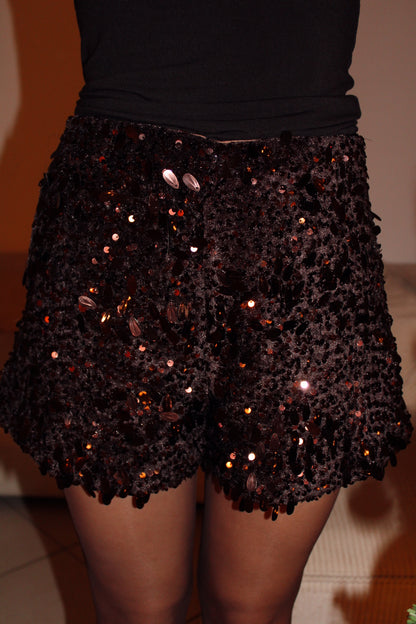 Short à sequins LIA - Chocolat