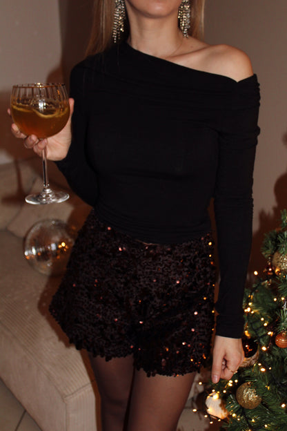 Short à sequins LIA - Chocolat