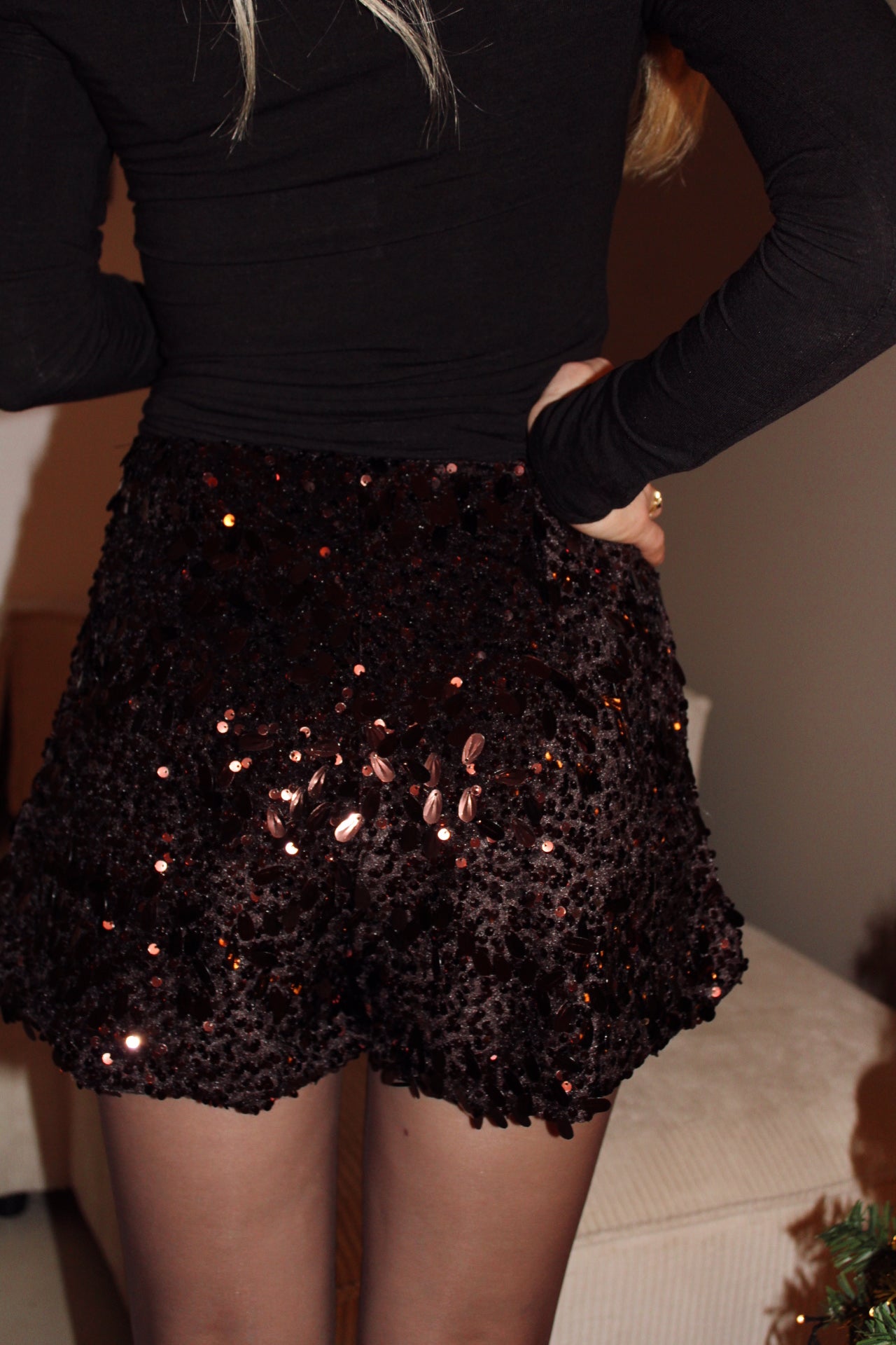 Short à sequins LIA - Chocolat